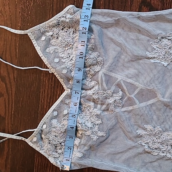 Victoria's Secret Sheer Mesh Lace Rhinestones Silk Blend Tank Seafoam Blue Sz S - Picture 10 of 11